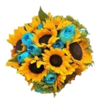 Buquê de Noiva Com Girassóis e Rosas Azuis