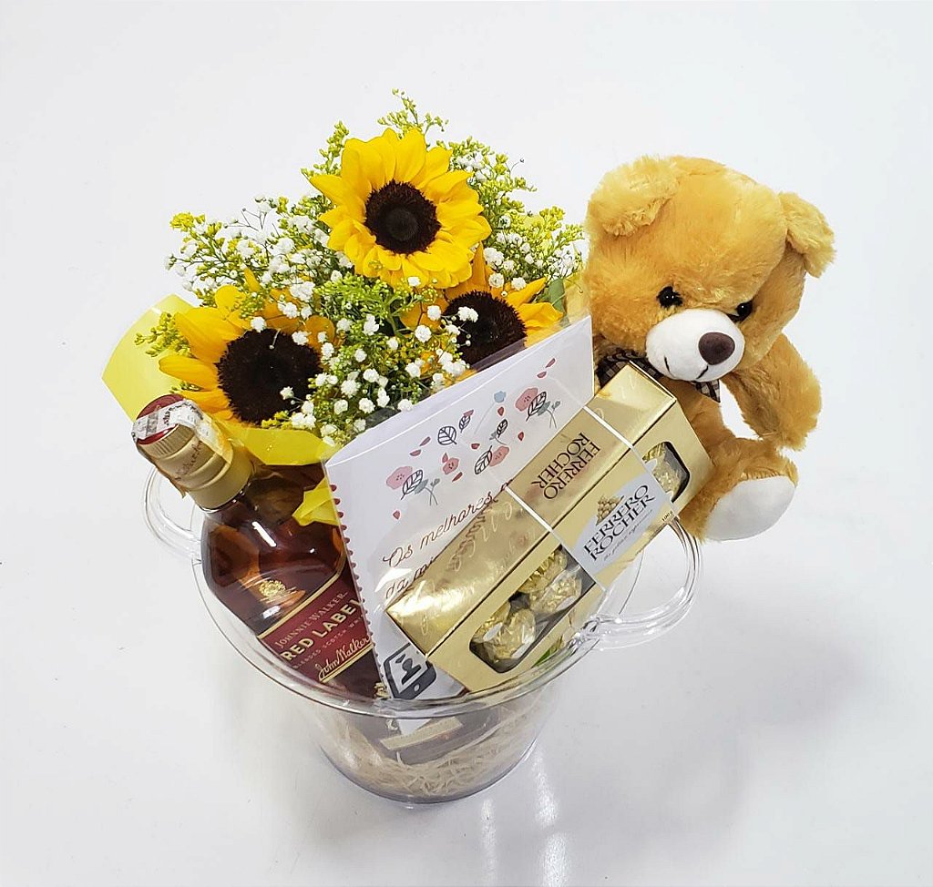 Whisky no Balde com Ferrero Rocher Pelúcia e Girassóis