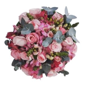 Buquê de Noiva Rosas Vânia, Eucalipto e Astromélia