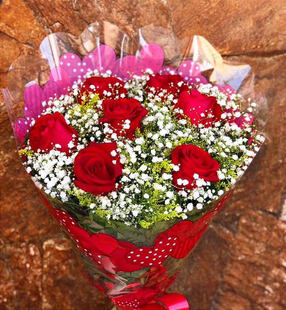 Buquê de 6 Rosas Coloridas ou  Vermelhas