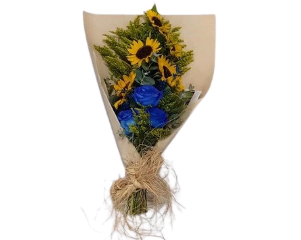 Buquê de Girassóis Rústico com Rosas