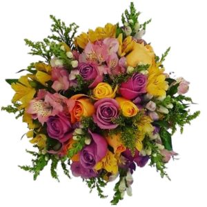 Buquê de Noiva Rosas Astromélias e Boca de Leão Coloridas