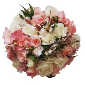 Buquê de Rosas Rosas e Brancas com Astromélias